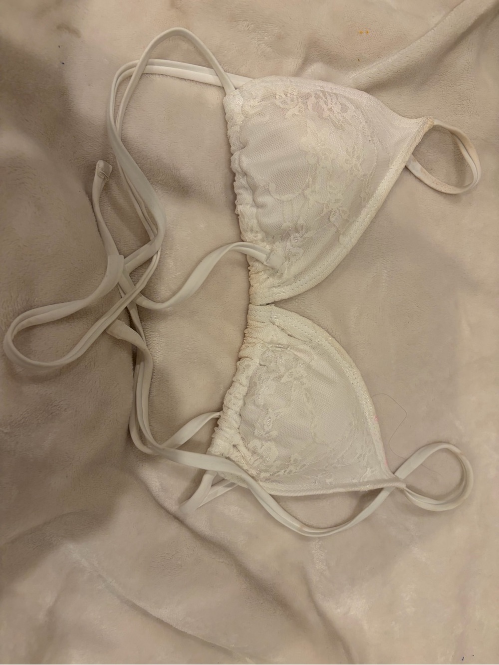 Lace Triangle Swim Bralette And Swim Bottoms- White